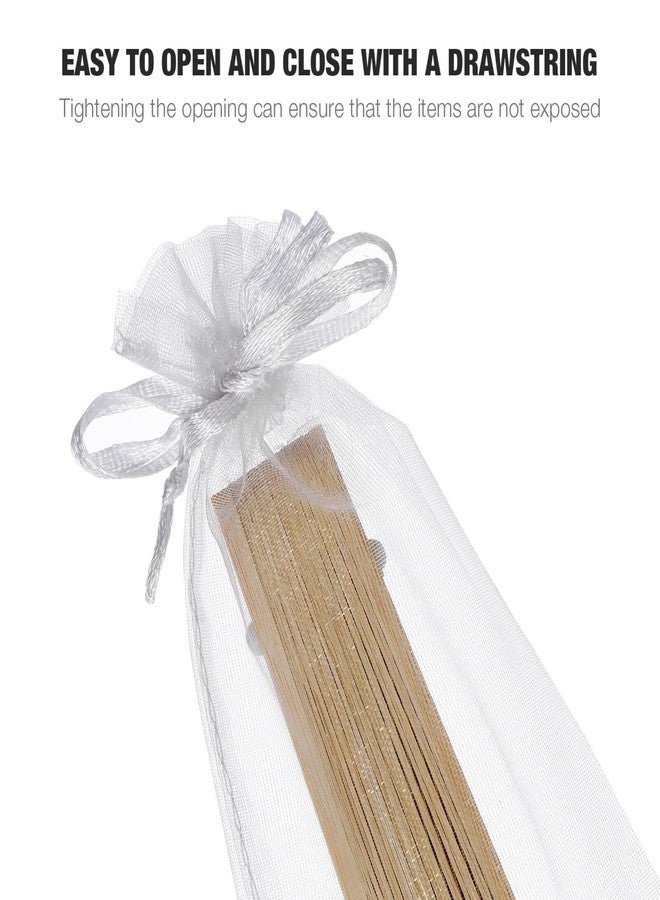 Healeved 50 Pcs White Organza Hand Fan Bags - 10 x 2.4 Inch Drawstring Mesh Pouch Sheer Jewelry Bags for Wedding Party Favors, Church, Bridal Shower - Portable Folding Fans Sleeve Holder - Image 5