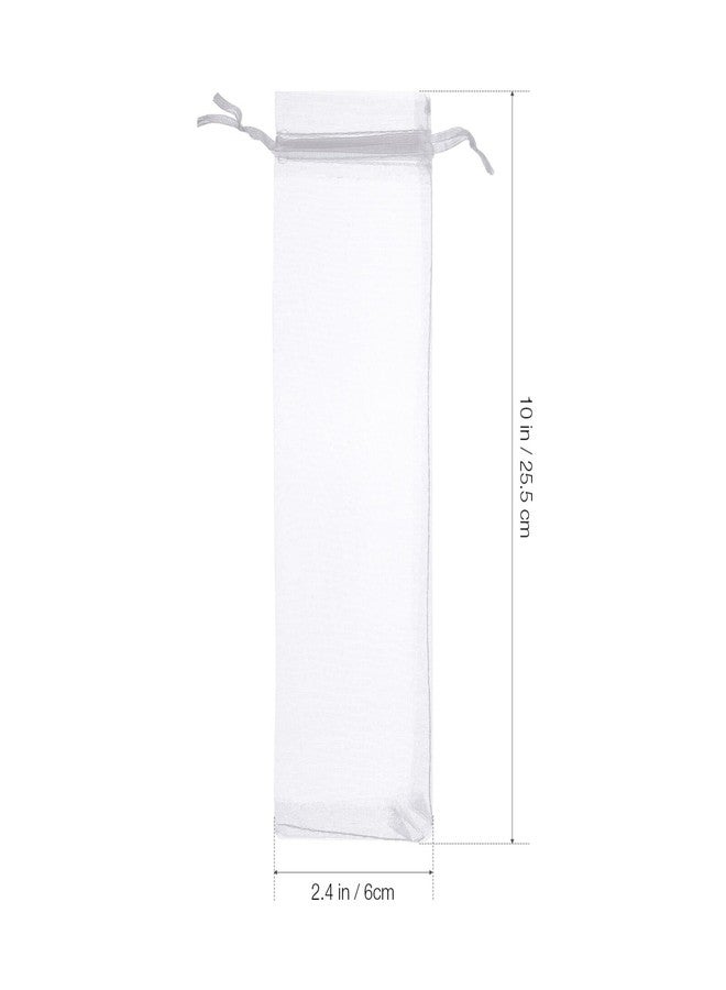 Healeved 50 Pcs White Organza Hand Fan Bags - 10 x 2.4 Inch Drawstring Mesh Pouch Sheer Jewelry Bags for Wedding Party Favors, Church, Bridal Shower - Portable Folding Fans Sleeve Holder - Image 4