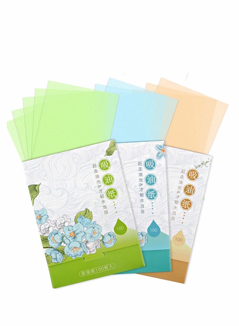 300 Sheets Oil Absorbing Tissues for Facial Skin Care and Make Up(Green, Blue, Brown) - Image 1