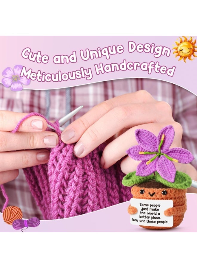 Positive Pocket Purple Lily Flower Doll, Funny Emotional Support Knitted Purple Lily Flower  with Positive Card, Woolen Crochet, Cheer Up Graduation Gift, Encouragement for Friends - Image 3