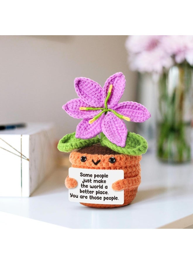 Positive Pocket Purple Lily Flower Doll, Funny Emotional Support Knitted Purple Lily Flower  with Positive Card, Woolen Crochet, Cheer Up Graduation Gift, Encouragement for Friends - Image 5