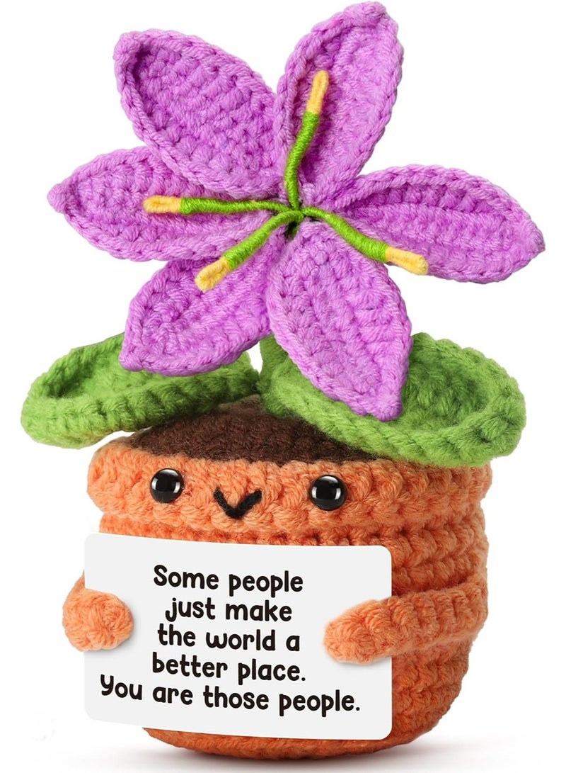 Positive Pocket Purple Lily Flower Doll, Funny Emotional Support Knitted Purple Lily Flower  with Positive Card, Woolen Crochet, Cheer Up Graduation Gift, Encouragement for Friends - Image 1