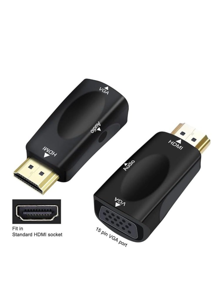 ماركة غير محددة - محول HDMI إلى VGA مع منفذ صوت 3.5 ملم لشاشة الكمبيوتر والتلفزيون والفيديو عالي الدقة 1080 بكسل (مدخل HDMI ذكر، مخرج VGA أنثى) - Image 1