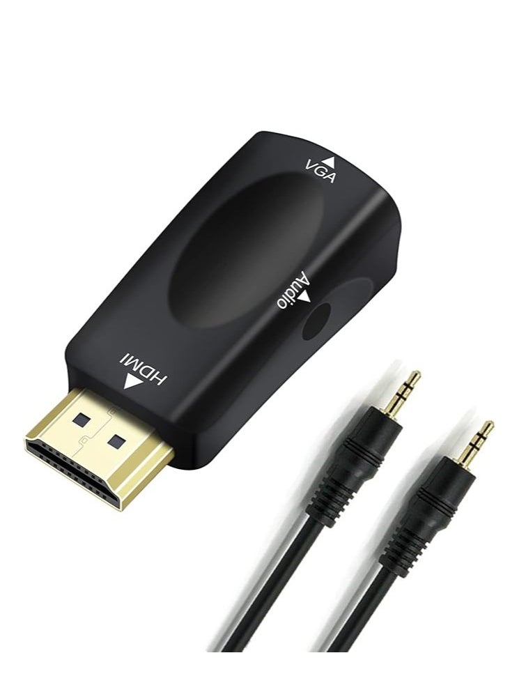 ماركة غير محددة - محول HDMI إلى VGA مع منفذ صوت 3.5 ملم لشاشة الكمبيوتر والتلفزيون والفيديو عالي الدقة 1080 بكسل (مدخل HDMI ذكر، مخرج VGA أنثى) - Image 1