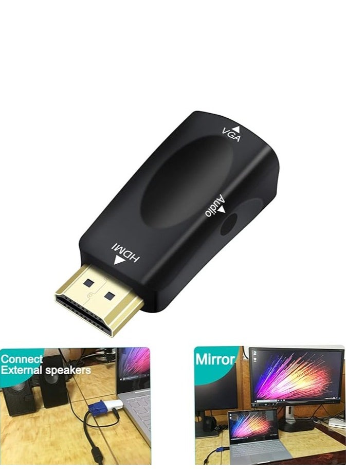 ماركة غير محددة - محول HDMI إلى VGA مع منفذ صوت 3.5 ملم لشاشة الكمبيوتر والتلفزيون والفيديو عالي الدقة 1080 بكسل (مدخل HDMI ذكر، مخرج VGA أنثى) - Image 1