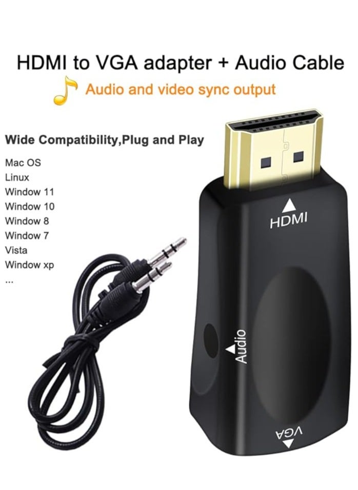 ماركة غير محددة - محول HDMI إلى VGA مع منفذ صوت 3.5 ملم لشاشة الكمبيوتر والتلفزيون والفيديو عالي الدقة 1080 بكسل (مدخل HDMI ذكر، مخرج VGA أنثى) - Image 1