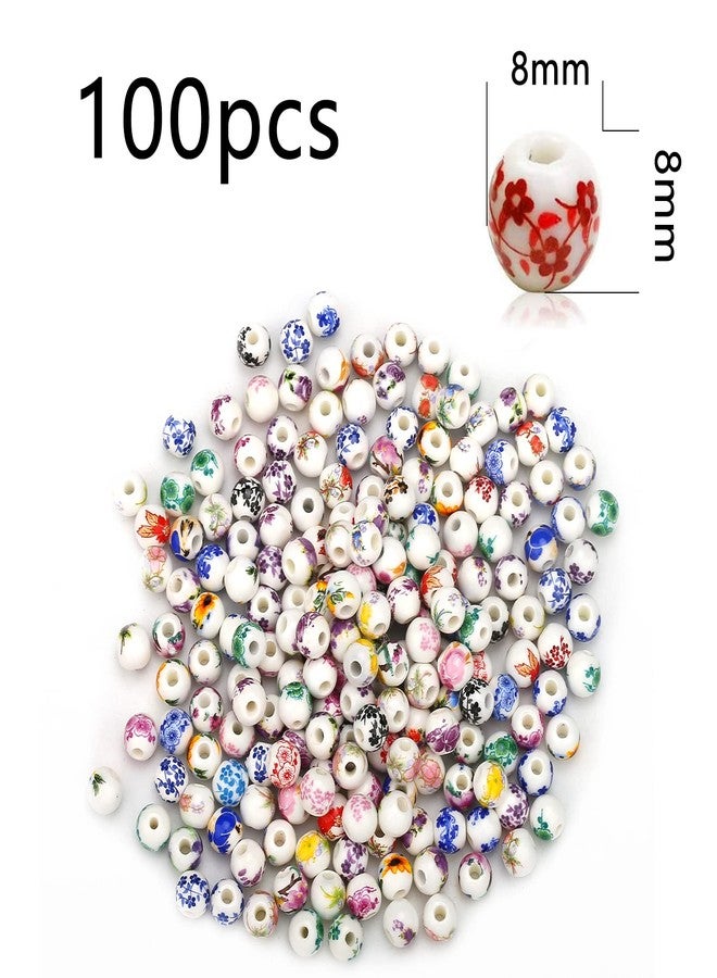 HERZWILD 100Pcs Flower Ceramic Beads Craft Beads Threading Ball Bracelets Beads Colorful Beads Set Chinese Porcelain Beads for DIY Jewelry Arts Crafts Necklace Bangle (8mm) - Image 2