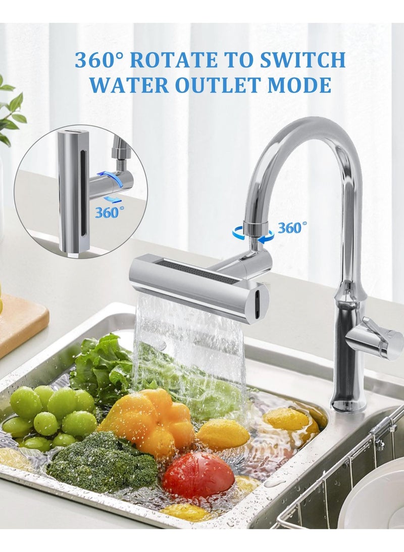 RAHAYM 4 in 1 Waterfall Kitchen Faucet,360°Swivel Faucet Extender for Kitchen Sink,Splash-Proof Kitchen Faucet Head Replacement,Highh Arc Sink Faucet Suitable for Washing Fruit Vegetable - Image 4