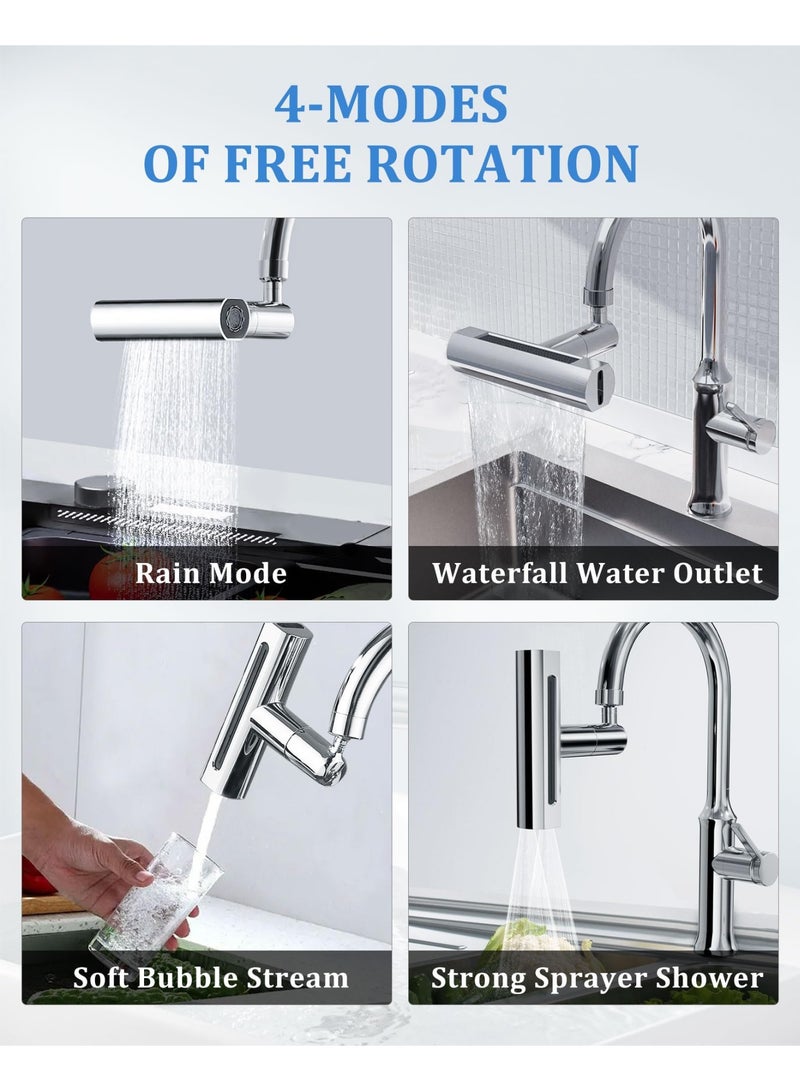 RAHAYM 4 in 1 Waterfall Kitchen Faucet,360°Swivel Faucet Extender for Kitchen Sink,Splash-Proof Kitchen Faucet Head Replacement,Highh Arc Sink Faucet Suitable for Washing Fruit Vegetable - Image 5