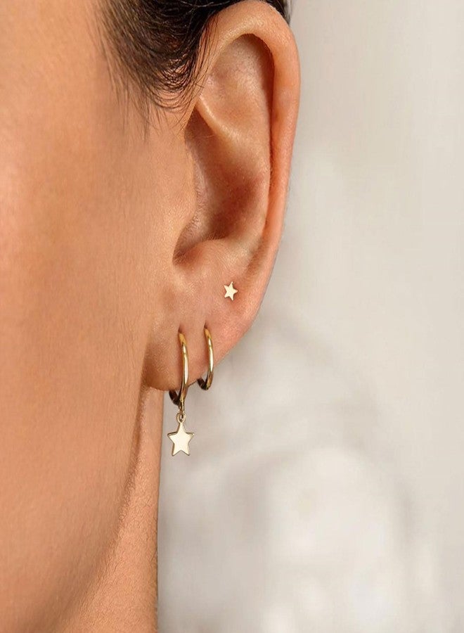 VRIUA Gold Hoop Earrings Set - 14K Gold Plated Dainty Stacks Earrings Star Earring Sets for Multiple Piercing Cartilage Huggie Hoop Earrings for Women Trendy Jewelry - Image 5
