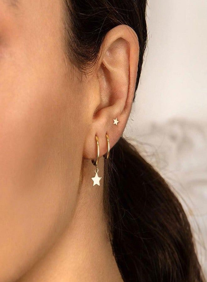 VRIUA Gold Hoop Earrings Set - 14K Gold Plated Dainty Stacks Earrings Star Earring Sets for Multiple Piercing Cartilage Huggie Hoop Earrings for Women Trendy Jewelry - Image 3