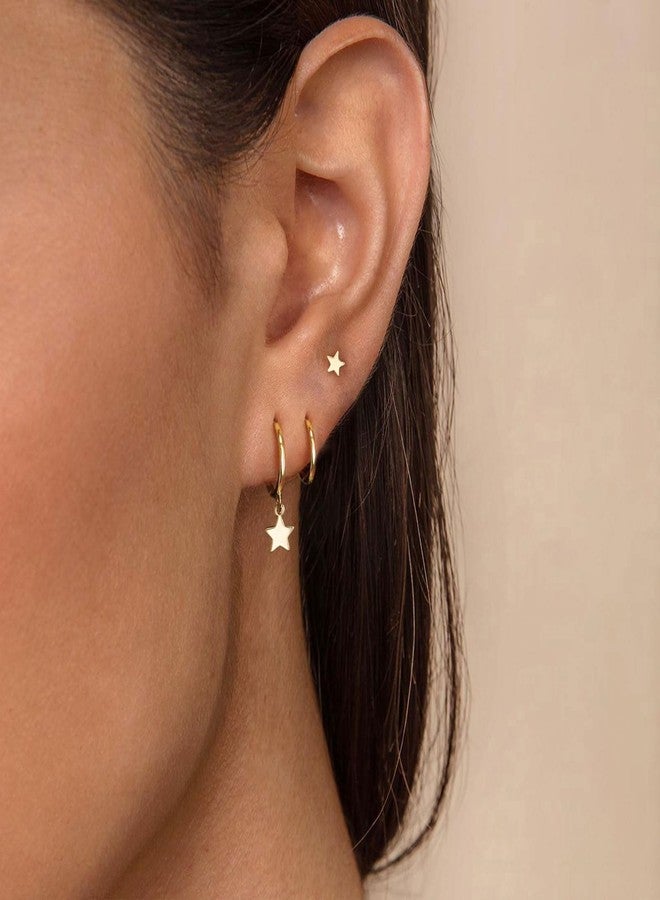 VRIUA Gold Hoop Earrings Set - 14K Gold Plated Dainty Stacks Earrings Star Earring Sets for Multiple Piercing Cartilage Huggie Hoop Earrings for Women Trendy Jewelry - Image 2