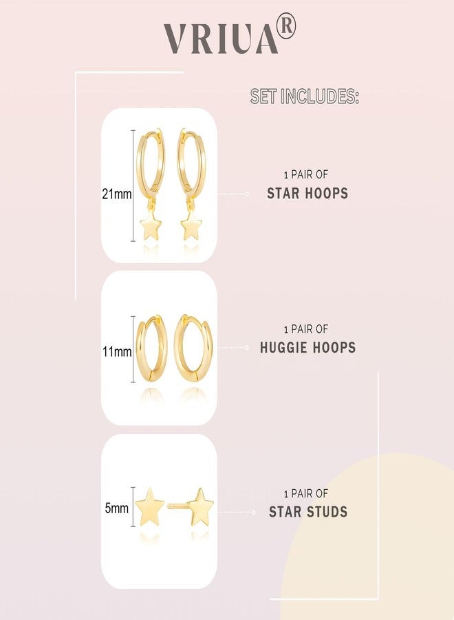 VRIUA Gold Hoop Earrings Set - 14K Gold Plated Dainty Stacks Earrings Star Earring Sets for Multiple Piercing Cartilage Huggie Hoop Earrings for Women Trendy Jewelry - Image 4