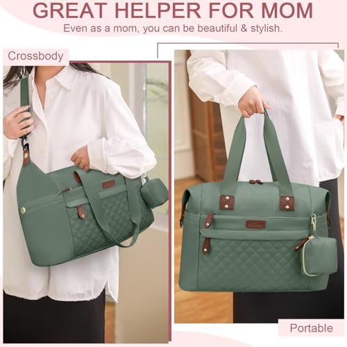 Pritent Diaper Bag Tote Diaper Baby Bags with Pacifier Case Shoulder Straps Stroller Clips Waterproof Large Mommy Maternity Travel Baby Bag for Mom and Dad Green Medium - Image 3