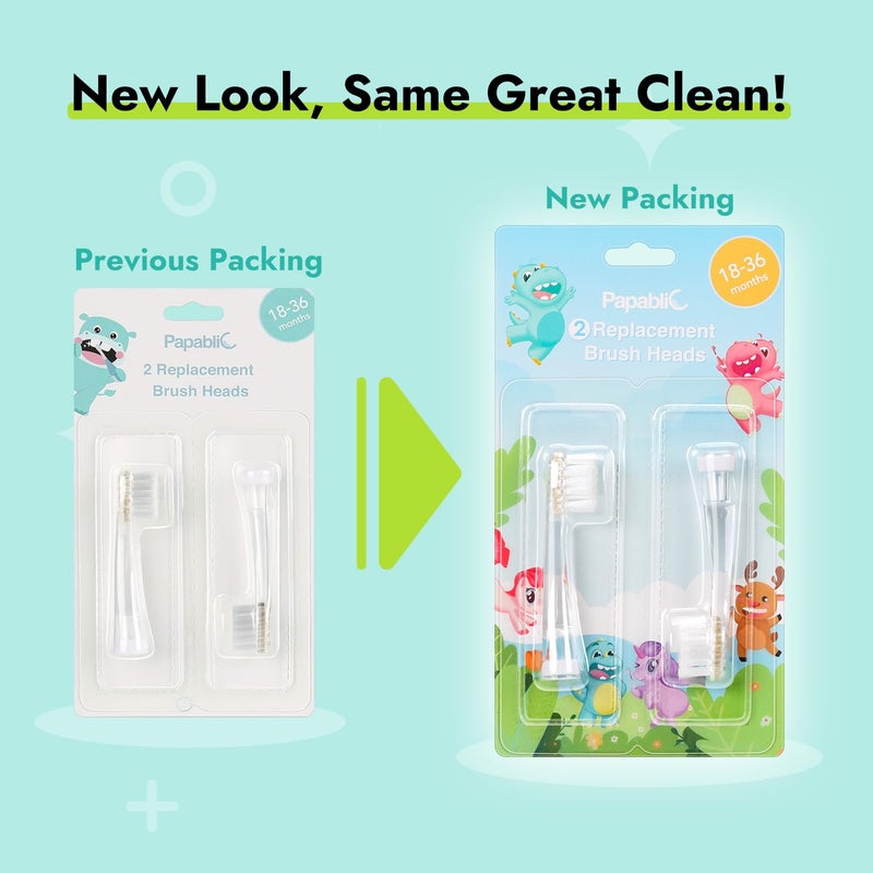 Papablic Replacement Toothbrush Heads - 2 Count | Compatible with Papablic BabyHandy & Toddler Sonic Electric Toothbrushes (18-36 Months) - Image 2