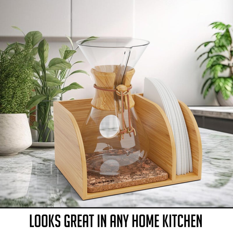 Hexnub - Caddy For Pour Over Coffee Maker  Bamboo Stand Fits Chemex  Bodum  Cosori Coffee Carafes  Heatproof Mat  Filter Holder For Drip Coffee Maker - Cork Mat - Image 2