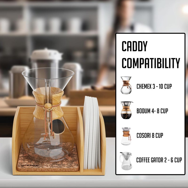 Hexnub - Caddy For Pour Over Coffee Maker  Bamboo Stand Fits Chemex  Bodum  Cosori Coffee Carafes  Heatproof Mat  Filter Holder For Drip Coffee Maker - Cork Mat - Image 4
