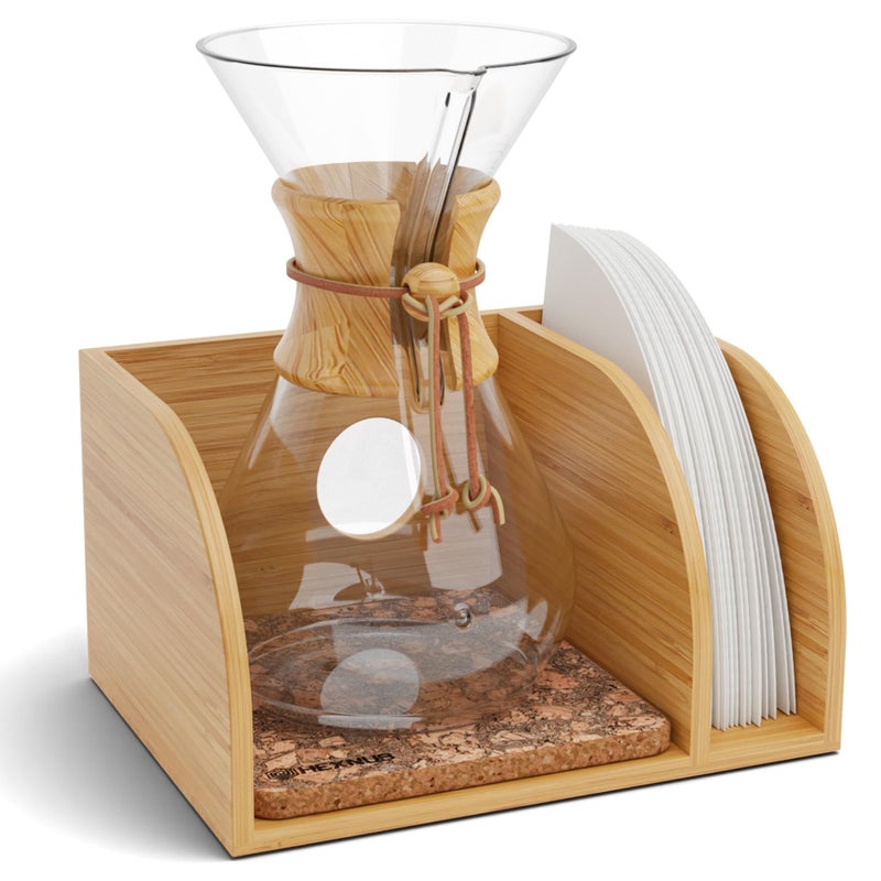 Hexnub - Caddy For Pour Over Coffee Maker  Bamboo Stand Fits Chemex  Bodum  Cosori Coffee Carafes  Heatproof Mat  Filter Holder For Drip Coffee Maker - Cork Mat - Image 1