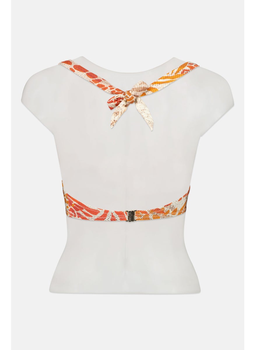 GUESS Women Printed Lightly Padded Bikini Top, Beige Combo  - Image 2