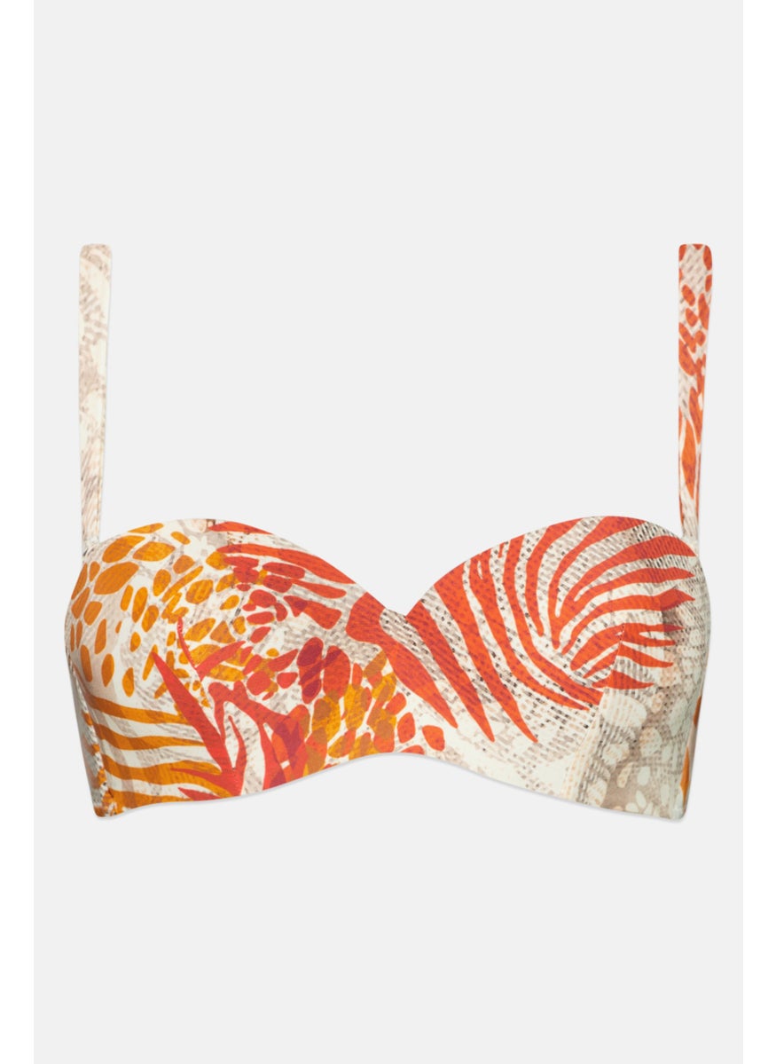 GUESS Women Printed Lightly Padded Bikini Top, Beige Combo  - Image 1