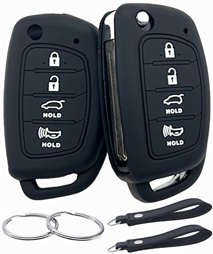 REPROTECTING Silicone Rubber Key Fob Cover Compatible with 20132019 Hyundai Santa Fe Sport Sonata Tucson Suitable for Buttons withflipfold Buttons 4 Button Folding Key Black Black