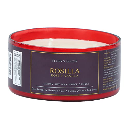 Floryn Decor 3 Wick Candle | Candle for Home Decoration | Luxury Candle for Home Decor | | Burning Time - 40 Hours | Soy Wax Candles Scented (Rose + Vanilla) - Image 3