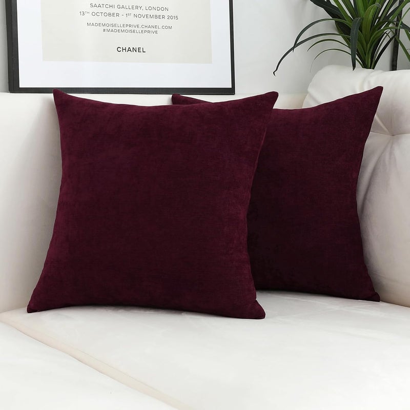 Jeneoo Burgundy Decorative Throw Pillow Covers Soft Chenille Comfy Solid Couch Cushion Case Decor (Set of 2, 14 x 14 Inches) - Image 2