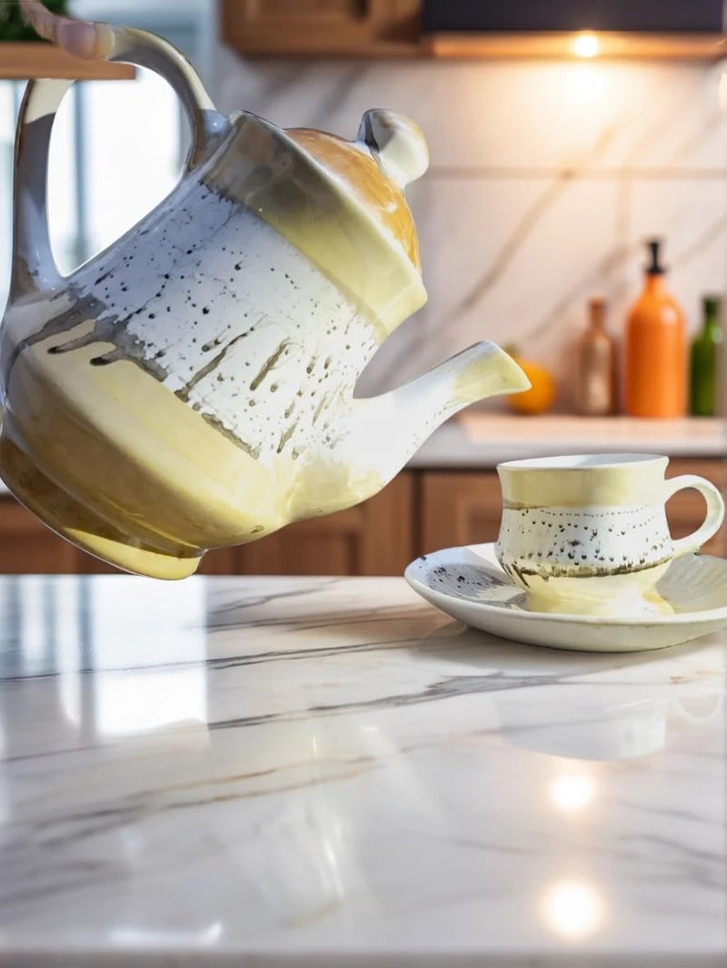 FARIYA FariyaFariya Premium Ceramic Tea Cup with Saucer Tea Set 17 Pieces Cups Saucers with Kettle Set Crockery Set Ideal for Daily Use Gifting Design 2 - Image 5
