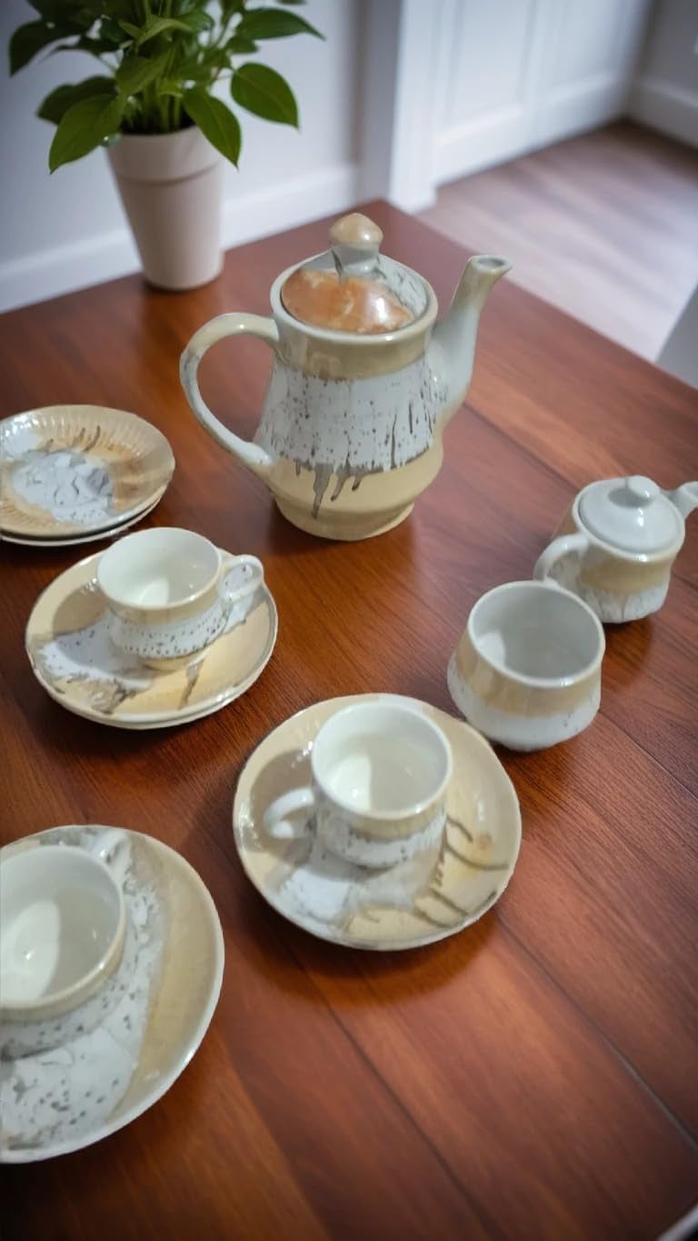 FARIYA FariyaFariya Premium Ceramic Tea Cup with Saucer Tea Set 17 Pieces Cups Saucers with Kettle Set Crockery Set Ideal for Daily Use Gifting Design 2 - Image 2