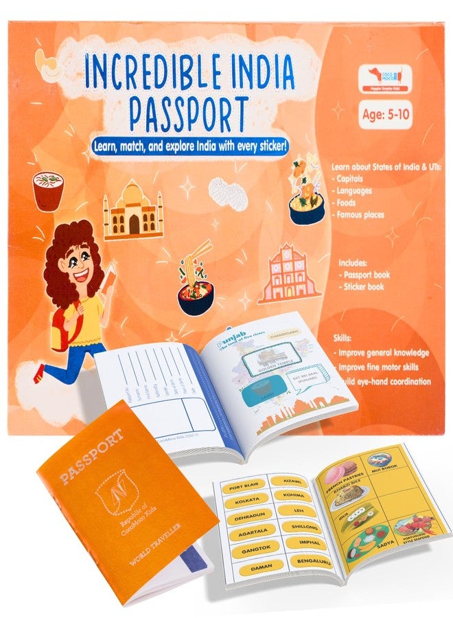 CocoMoco Kids India Passport for Kids, Learn About States of India & UTS, Geography Educational Toy Activity Kit with Stickers, Ages 4-5, 6-7, 8-10, 11 Year Old (Single Pack) - Image 1
