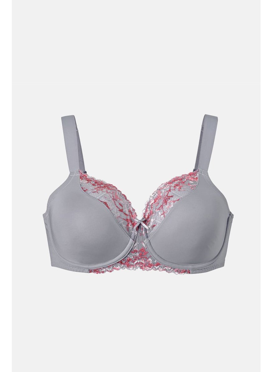 Tchibo Women Non Padded Underwired Shrinking Bra, Grey  - Image 1