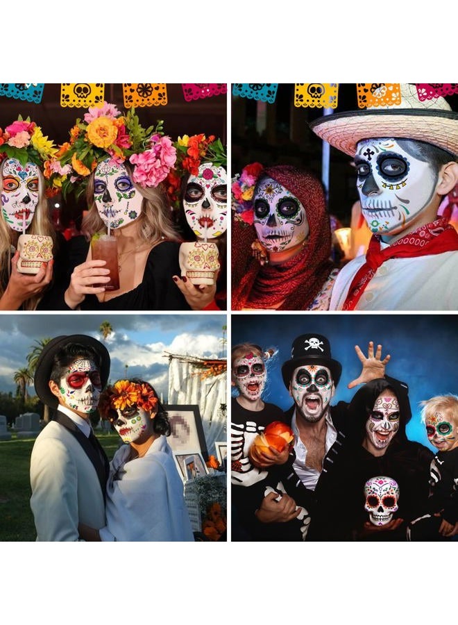 TATUWST 18 Sheets day of the dead temporary face tattoos, adult Sugar Skull Fake Skeleton Red Roses Full Face halloween tattoos Stickers, Women Men Makeup Dancing Party Favor Supplies - Image 5