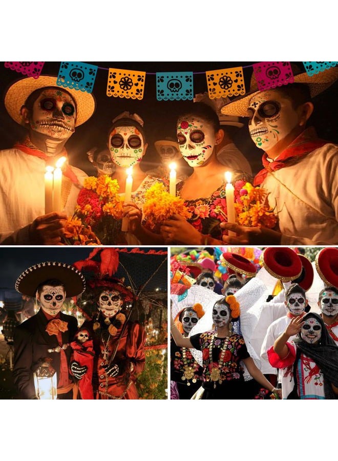 TATUWST 18 Sheets day of the dead temporary face tattoos, adult Sugar Skull Fake Skeleton Red Roses Full Face halloween tattoos Stickers, Women Men Makeup Dancing Party Favor Supplies - Image 4