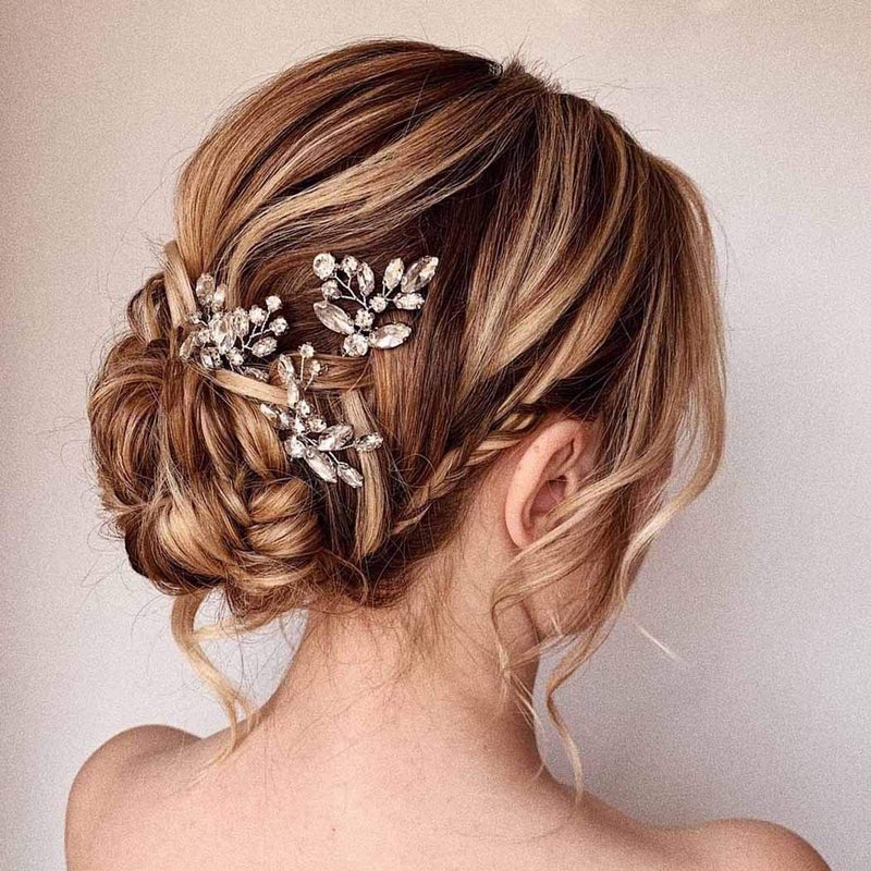 Unicra Bride Wedding Crystal Hair Pins Flower Bridal Hair Pieces Wedding Hair Accessories for Women and Girls Pack of 3 Silver