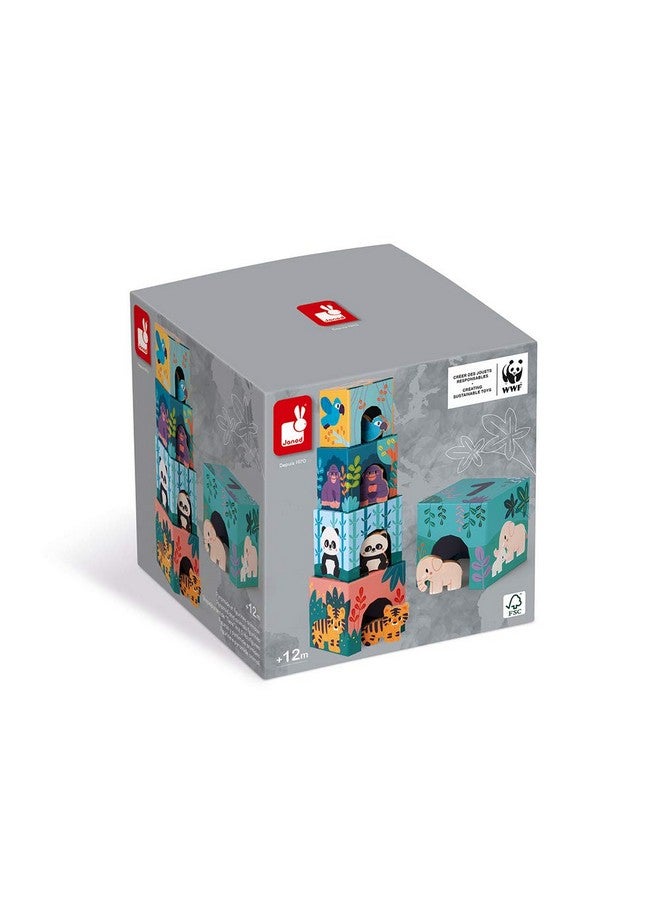 Janod - WWF - 6 Block Stacking Tower with Wooden Animals - Ages 12 Months+ - J08623 - Image 5