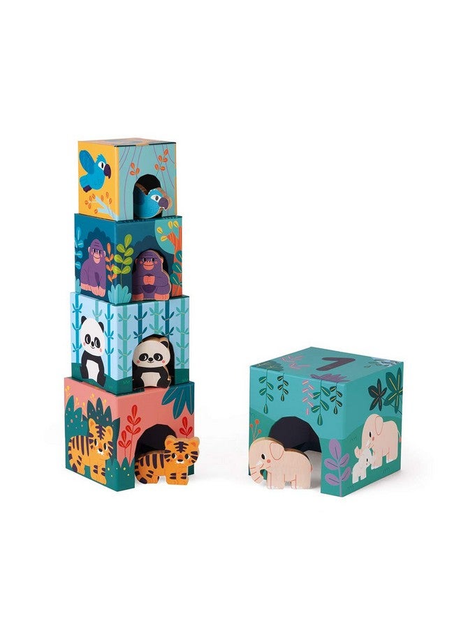 Janod - WWF - 6 Block Stacking Tower with Wooden Animals - Ages 12 Months+ - J08623 - Image 1