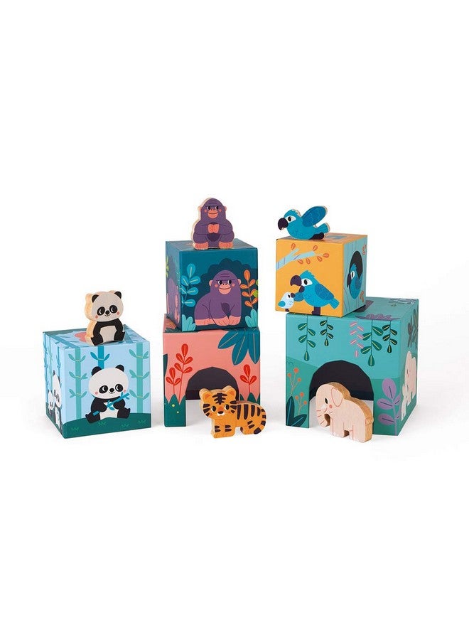 Janod - WWF - 6 Block Stacking Tower with Wooden Animals - Ages 12 Months+ - J08623 - Image 2