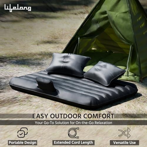 Lifelong Inflatable Car Mattress with Pump & 2 Air Pillows - Quick Inflatable Back Seat Bed, Portable Compact Car Bed for Camping, Road Trips, Adults & Kids (LLCIB04. Black) - Image 3