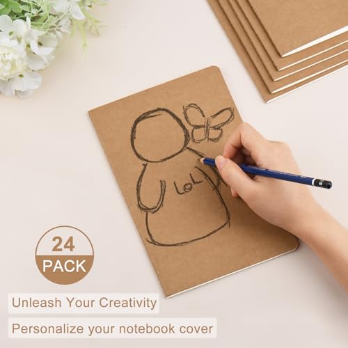 ZCZN 24 Pack A5 Kraft Notebooks Bulk, 8.15x5.5 Inches Lined Paper Journaling Notebooks, Notebooks for Work, Composition Notebooks for School, Journal Notebooks for Office, 60 Pages - Image 3