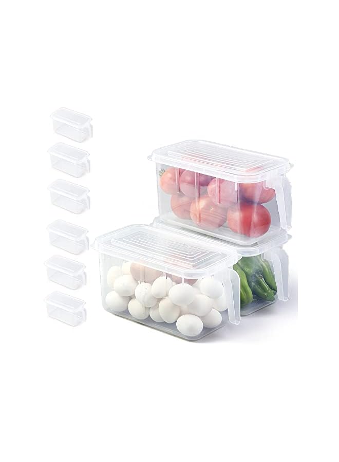 SKY-TOUCH 6 قطع من منظم الثلاجة، حاويات تخزين الطعام البلاستيكية القابلة للتكديس مع أغطية ومقابض للفواكه والخضروات، صناديق تخزين الطعام الآمنة في الفريزر، شفافة - Image 2