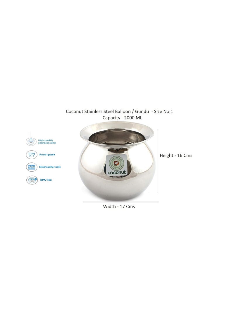 Coconut Coconut Stainless Steel Balloon/Containers/Handi/Pongal Pot - Set of 2 Qty (1500ML & 2500ML)  - Image 3