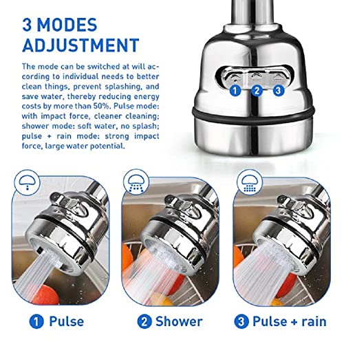 AKRIZA 360 Degree Sink Faucet Sprayer Attachment with 3 modes Flexible Tap Extender For Kitchen Sink Rotatable Splash Filter Faucet Nozzle Head with Hose and Universal Connector (20X6.5X2 CM, ABS) - Image 5