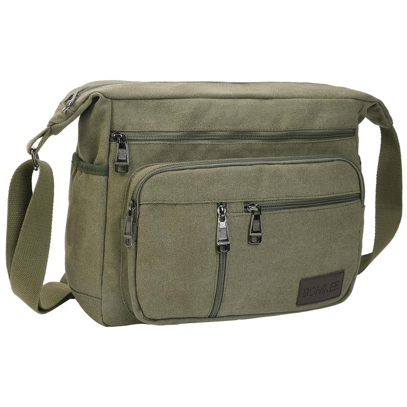 BOMKEE Canvas Messenger Bag, Satchel Bag Vintage Canvas Shoulder Bags Crossbody Laptop Side Bag for Work and Travel - Image 1