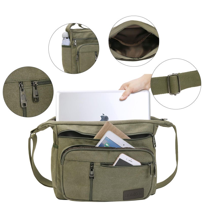 BOMKEE Canvas Messenger Bag, Satchel Bag Vintage Canvas Shoulder Bags Crossbody Laptop Side Bag for Work and Travel - Image 4