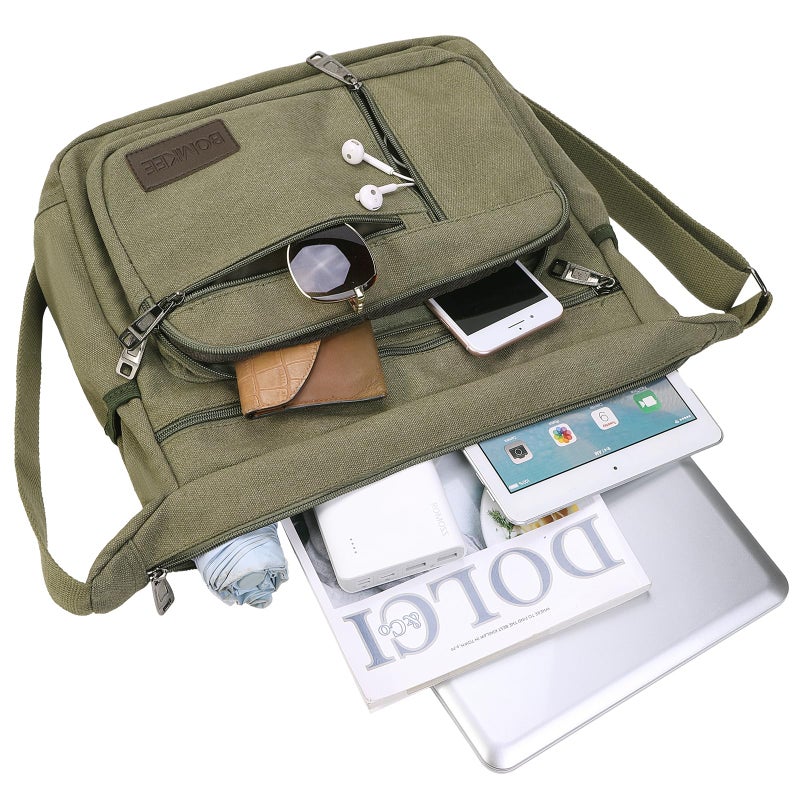 BOMKEE Canvas Messenger Bag, Satchel Bag Vintage Canvas Shoulder Bags Crossbody Laptop Side Bag for Work and Travel - Image 3