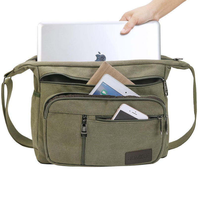 BOMKEE Canvas Messenger Bag, Satchel Bag Vintage Canvas Shoulder Bags Crossbody Laptop Side Bag for Work and Travel - Image 2