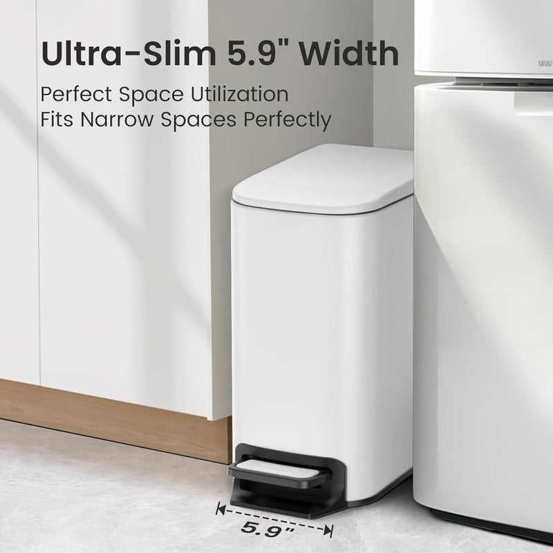 Cesun Small Bathroom Trash Can with Lid Soft Close, Step Pedal, 6 Liter / 1.6 Gallon Stainless Steel Garbage Can with Removable Inner Bucket, Anti-Fingerprint Finish (White) - Image 2