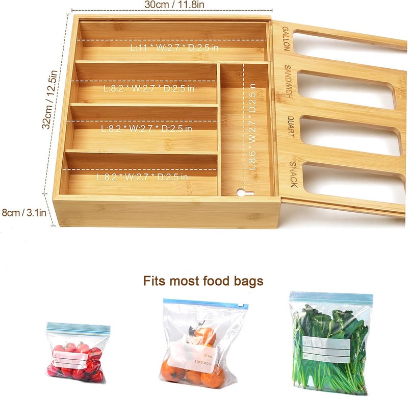DUJEN Bamboo Ziplock Food Storage Bags Container Organizer with Slider, Kitchen Plastic Bags Storage Compatible with Gallon, Quart, Sandwich & Snack Variety Size Bags - Image 2