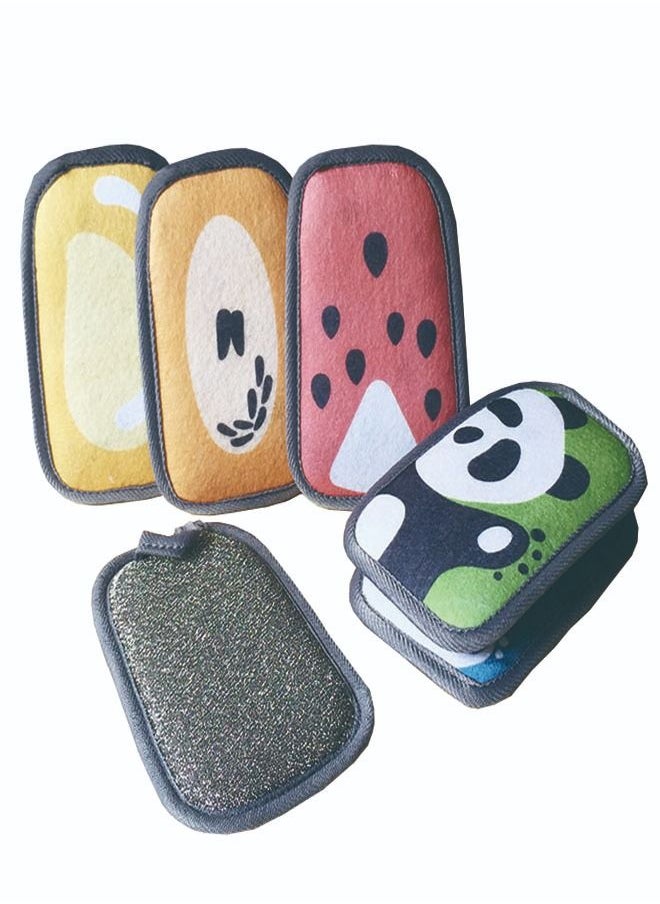 ZCM-HAPPY 6-Piece Clean Sponge Panda/Brown Bear/Blue Rabbit/Papaya/Mango/Watermelon Shaped 14x9x1.5cm  - Image 1