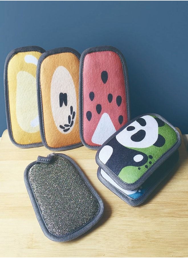 ZCM-HAPPY 6-Piece Clean Sponge Panda/Brown Bear/Blue Rabbit/Papaya/Mango/Watermelon Shaped 14x9x1.5cm  - Image 5